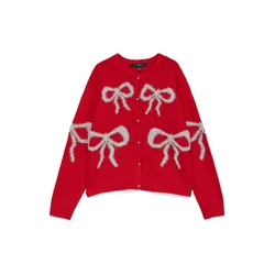 VERO MODA Pletena jopa rdeča / srebrna