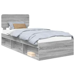 Vidaxl Konstrukcija postelje z vzglavjem Siva Sonoma 75 x 190 cm