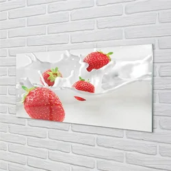 tulup.si Slika na steklu Jagode mleko 100x50 cm 2 obešalnika
