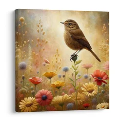 Slika ptiček sredi cvetočega travnika - 40x40