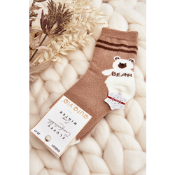 Youth warm socks with teddy bear, light brown