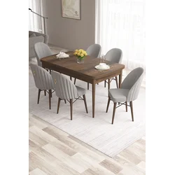 Hanah Home Set Trpezarijski sto i 6 stolica Roz, Sivo-braon