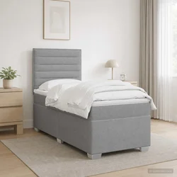 vidaXL Postelja boxspring z vzmetnico Svetlo siva 100 x 200 cm Blago