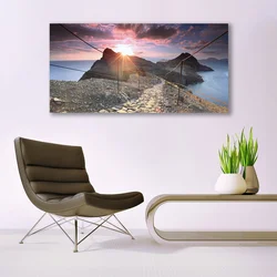 tulup.si Slika na steklu Mountain west cliff pot 140x70 cm 4 obešalnika