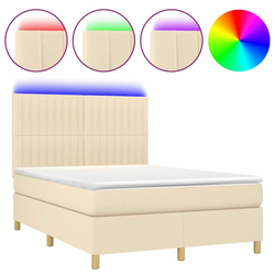 Vidaxl Box spring postelja z vzmetnico LED krem 140x190 cm blago