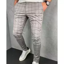 Squareonline Muške karirane pantalone, Slim fit, Svetlosive