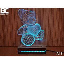 Black Cut 3D Lampa Meda i srce, Svetloplava