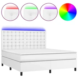 Vidaxl Box spring postelja z vzmetnico LED bela 160x200cm umetno usnje