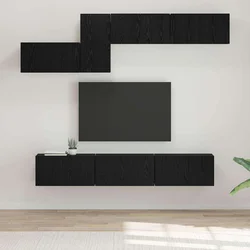Set TV komoda s ladicama 7 pcs Crni hrast Konstruirano drvo