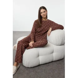 Trendyol Brown Printed Jersey Knitted Pajama Set