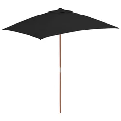 Vrtni suncobran s drvenim stupom 150 x 200 cm crni