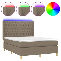 Vidaxl Box spring postelja z vzmetnico LED taupe 140x200 cm blago