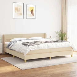 Vidaxl Box spring postelja z vzmetnico krem 200x200 cm blago