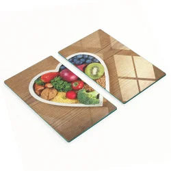 shumee Komplet dveh dekorativnih steklenih kuhinjskih desk Srce Zelenjava 2x30x52 cm