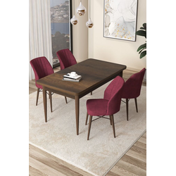 Hanah Home Set Trpezarijski sto i 4 stolice Arp, Bordo-braon