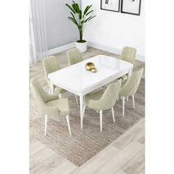 Hanah Home trpezarijski set Lia, sto na razvlačenje i 6 stolica, bela ploča, krem tkanina Babyface