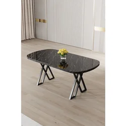 Hanah Home trpezarijski sto Flori, 168 × 90 cm, ploča u dekoru crnog mermera, crne noge