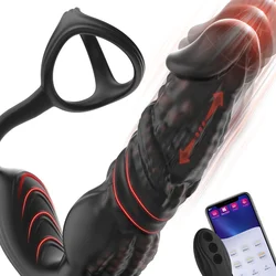 SuperLove Fast & Strong Thrusting Prostate Massager Anal Vibrator with Penis Ring, Remote & App Black
