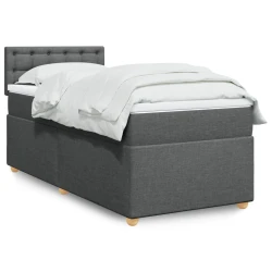 vidaXL Box spring postelja z vzmetnico temno siva blago
