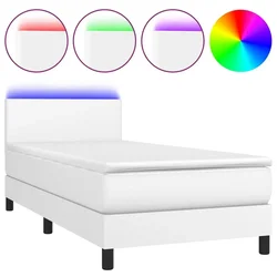 Vidaxl Box spring postelja z vzmetnico LED bela 90x200 cm umetno usnje