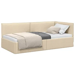 Vidaxl Kotna postelja z vzglavjem krema 90 x 190 cm blago