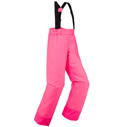 Skijaške hlače 100 tople i vodootporne dječje ružičaste neonske