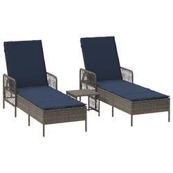 Ležaljka 3 pcs Siva i tamnoplava 200 x 55 x 92 cm poliratan
