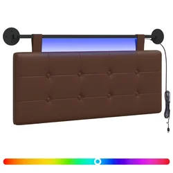 Vidaxl Viseče vzglavje postelje Z LED svetlobo Rjava Umetno usnje