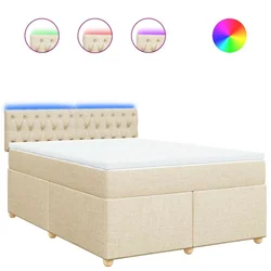 Vidaxl Box spring postelja z vzmetnico krem 140x190 cm blago