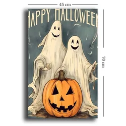 WallXpert slika na platnu 4570HALC-017, natpis Happy Halloween sa dva duha i bundevom, 45 x 70 cm