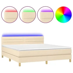 Vidaxl Box spring postelja z vzmetnico LED krem 160x200 cm blago