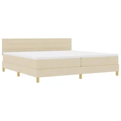 Vidaxl LED Box Spring Postelja z LED trakami krema 200 x 200 cm blago