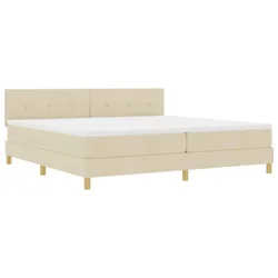 Vidaxl LED Box Spring Postelja z blazino krema 200 x 200 cm blago