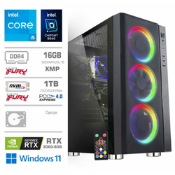 MEGA Računalnik TWR 6000Y i5-11400F/B560/16GB/1TB-4.0/RTX3060-8GB-HDMI 3xDP /550W-88%/Win11Home RGB