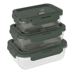 Berlinger Haus Set od 3 staklene posude za hranu Matte Green Collection BH-8791, Zeleni