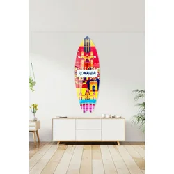 WallXpert dekorativna daska za surf od pleksiglasa Mvsf46L, šarena ilustracija sa simbolima Rumunije, 50 x 100 cm