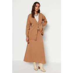 Trendyol Camel Cardigan-Skirt Knitwear Set