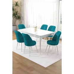 Hanah Home trpezarijski set Pir, sto i 6 stolica, bela ploča, tirkizna tkanina Babyface