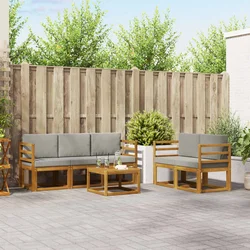 Set vanjskih sofa s jastukom 6 pcs Prirodna i svijetlo siva