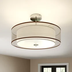 Lindby stropna svetilka Pikka, rjava, tekstil, O 50 cm, E27 - Dnevna soba/jedilnica - Sodobni - krom, rjava, bela - Tkanine/tekstil