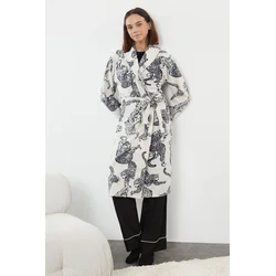 Trendyol Multi-Colored Belted Animal Pattern Fleece Winter Knitted Dressing Gown