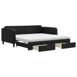 Vidaxl Izvlečna dnevna postelja s predali črna 100x200 cm blago
