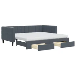 Vidaxl Izvlečna dnevna postelja s predali temno siva 90x190 cm žamet