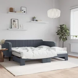 Dnevni krevet s pomoćnim ležajem i madracima tamno sivi 90x190 cm baršun