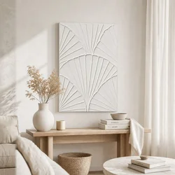 WallXpert slika na platnu Huhu3211, beli lepezasti art deco motiv, 35 x 50 cm