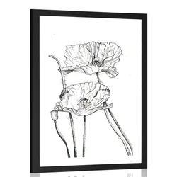 Plakat s paspartujem minimalistični cvetovi maka - 30x45 no frame