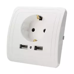 Utičnica šuko 16A 250V uzidna, 2xUSB 1.5A 5V