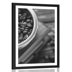 Plakat s paspartujem vintage mlinček na kavo v črnobeli varianti - 20x30 silver