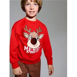 Sinsay - Božićni crewneck duks sa motivom irvasa - crvena