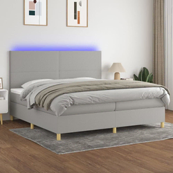 Vidaxl Box spring postelja z vzmetnico LED sv. siva 200x200 cm blago